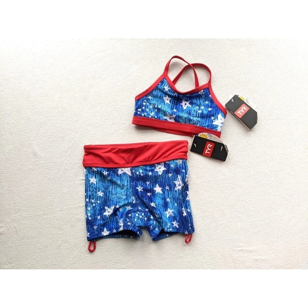 TYR‎ Kids Two Piece Swimsuit Size Small 6X Twinkle USA Patriotic UPF 50+ NEW